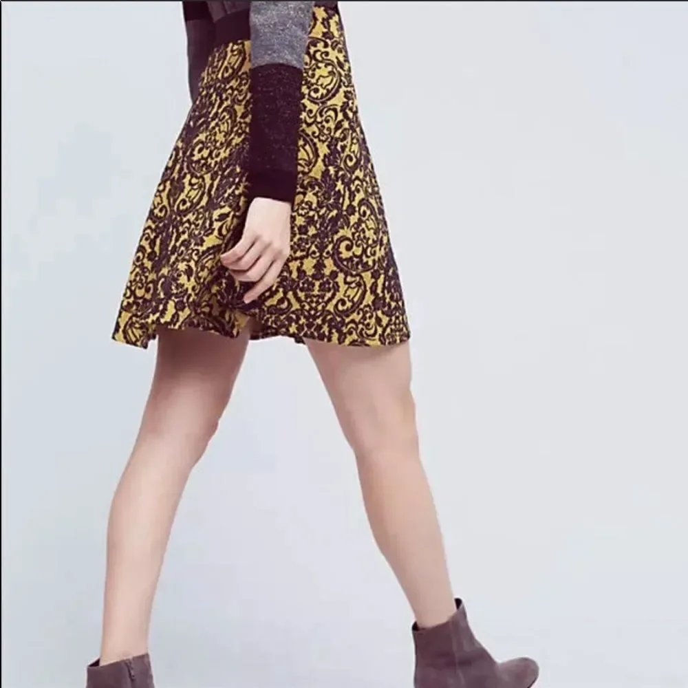 ANTHROPOLOGIE | MAEVE Yellow & Blue Damask Circle Skirt Women’s Size Small